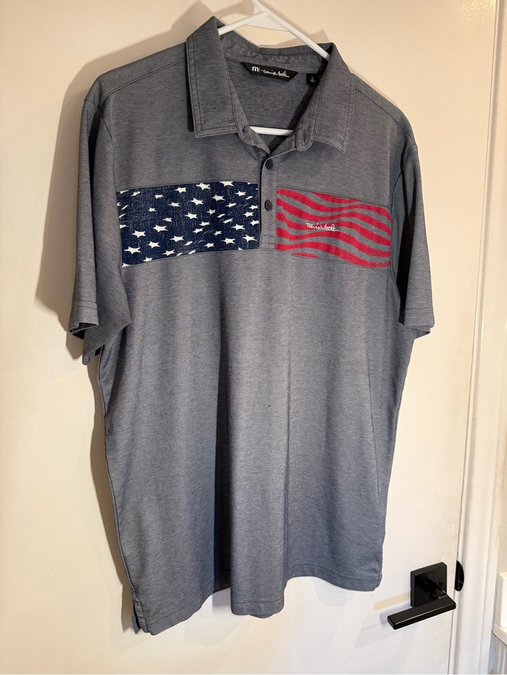 Travis Mathew Gray Polo with Red and Blue Flag Panels